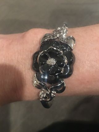 Chanel 18k Black Camellia Diamond Bracelet Set In White Gold