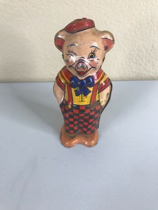 Vintage 1930s J Chein & Co Tin Litho Wind Up Toy Pig Winking Waddles A33