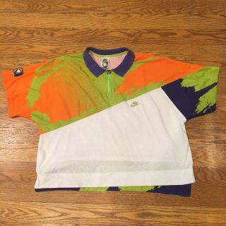 VTG Nike Air Tech Challenge Court Zip Polo Shirt Hot Lime Sz L Andre Agassi Rare 8