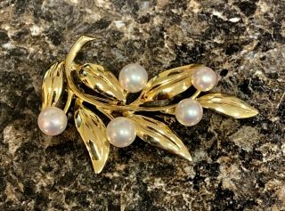 Gorgeous Vintage Tiffany & Co.  1987 18k 750 Yellow Gold Pearl Brooch Pin