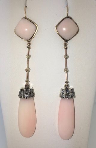 14k Angel Skin Coral & Diamond Lengthy Earrings