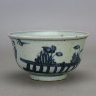 Chinese Old Hand - Carved Porcelain Blue & White Yingxiwen Pattern Small Bowl B02