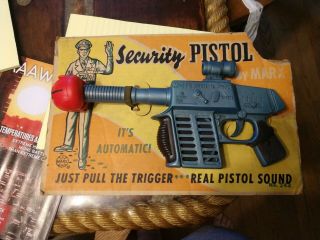 Vintage Marx Security Pistol On Card Usa Made Toy Plastic Toy Gun