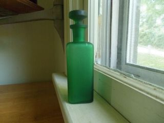 Taller C.  L.  G.  Co Emerald Green Frosted Glass Apothecary Stopper Cologne Bottle
