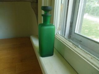TALLER C.  L.  G.  CO EMERALD GREEN FROSTED GLASS APOTHECARY STOPPER COLOGNE BOTTLE 5