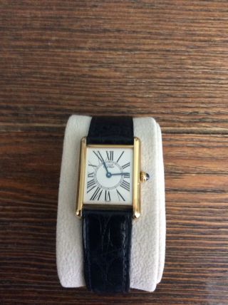 Cartier Vermeil Tank 20m Gold Over 925 Silver Quartz Wrist Watch