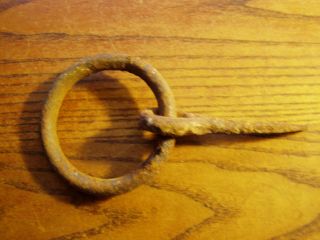Horse Tie Hitching 3 1/8 " Ring 3 3/4 " Eyelet Spike Barn Door Pull Forged Iron