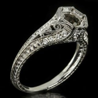 Vintage G Vs Diamond Platinum Engagement Ring Setting Semi Mount Round Filigree