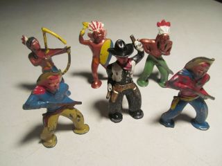6 Vintage Barclay Manoil Lead Cowboys And Indians