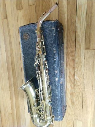 Antique 1940 ' s H.  N.  White King Zephyr Alto Saxophone with Case - 8