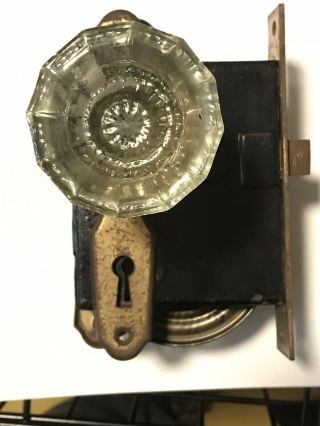 Antique Vintage 1 Set Clear Glass Door Knob Handles Spindle Lock Set Penn Brand