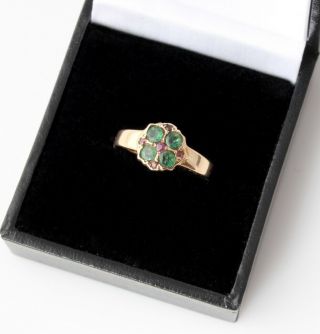 Victorian 15ct Yellow Gold Emerald & Ruby Ring.  1869.  Size O 1/2 Antique 12