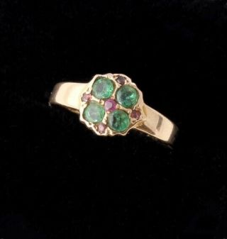 Victorian 15ct Yellow Gold Emerald & Ruby Ring.  1869.  Size O 1/2 Antique