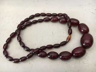 Vintage Art Deco Cherry Amber Bakelite Bead Necklace 58 Grams 72 Cm