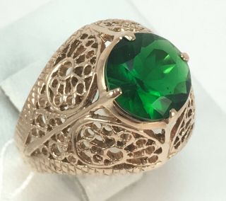 Chic Rare Vintage Ring Green Corundum Ussr Soviet Russian Gold 583 14k Size 8