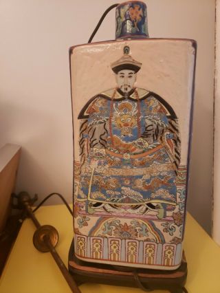 Antique Chinese Porcelain Ceramic Emperor And Empress W Caligraphy Lamp Beauty