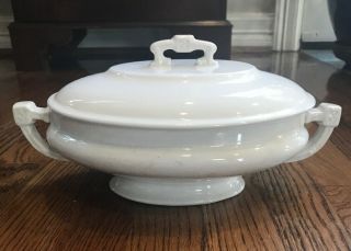 LARGE ANTIQUE WHITE IRONSTONE SOUP TUREEN with LID Glasgow 4