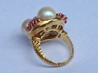 18K Yellow Gold Pearl,  Ruby,  Diamond Ring: Natural South Seas G - H VS2 3