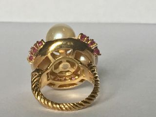 18K Yellow Gold Pearl,  Ruby,  Diamond Ring: Natural South Seas G - H VS2 5