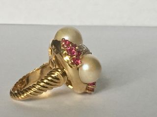 18K Yellow Gold Pearl,  Ruby,  Diamond Ring: Natural South Seas G - H VS2 6