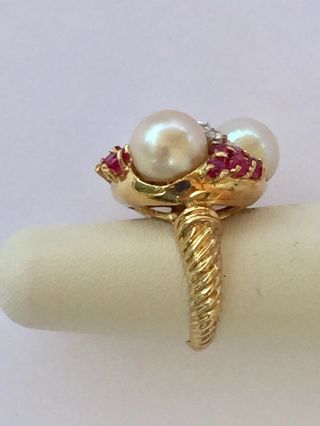 18K Yellow Gold Pearl,  Ruby,  Diamond Ring: Natural South Seas G - H VS2 9