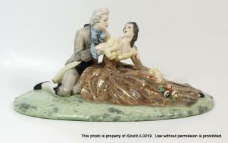Large Antique Porcelain Figurine Courting Colonial Couple Man & Woman