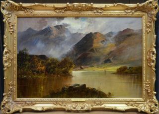 Large Fine Antique 19thC Landscape Oil Painting of Scottish Highlands 2