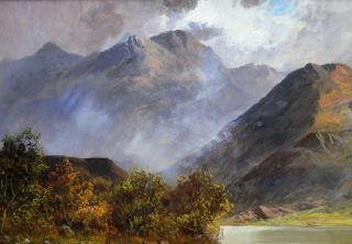 Large Fine Antique 19thC Landscape Oil Painting of Scottish Highlands 3
