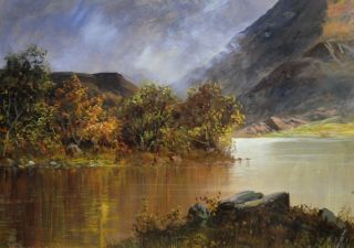 Large Fine Antique 19thC Landscape Oil Painting of Scottish Highlands 4