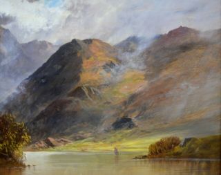 Large Fine Antique 19thC Landscape Oil Painting of Scottish Highlands 6