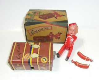 Express Vintage 1940 ' s Japan Made Tin Wind - up Toy Bell Hop Celluloid Body T 2