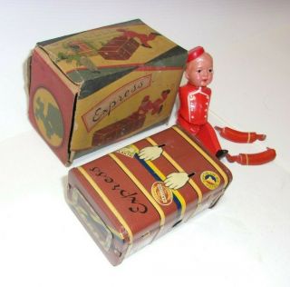 Express Vintage 1940 ' s Japan Made Tin Wind - up Toy Bell Hop Celluloid Body T 3