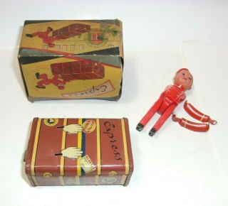Express Vintage 1940 ' s Japan Made Tin Wind - up Toy Bell Hop Celluloid Body T 6