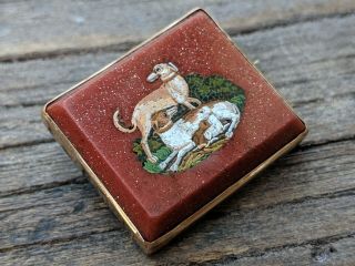 Victorian Micro Mosaic Petra Dura Spaniel Hound Dogs & Puppies Brooch 2