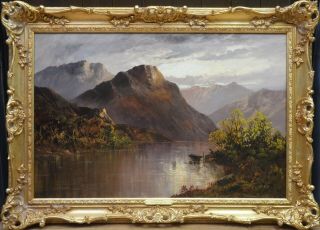 Large Fine Antique 19thC Landscape Oil Painting of Loch Lomond Scotland 2