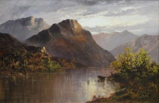 Large Fine Antique 19thC Landscape Oil Painting of Loch Lomond Scotland 3