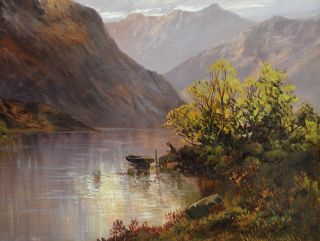 Large Fine Antique 19thC Landscape Oil Painting of Loch Lomond Scotland 6