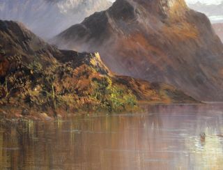 Large Fine Antique 19thC Landscape Oil Painting of Loch Lomond Scotland 7