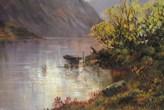 Large Fine Antique 19thC Landscape Oil Painting of Loch Lomond Scotland 8