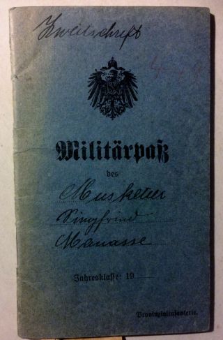Vintage 1918 Wwi Germany German Soldiers Military Documents Papers Id