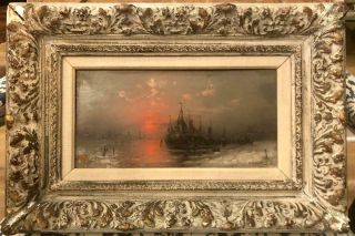 Antique Nocturnal Seascape Painting By Listed Artist Desiree Thomassin Renardt