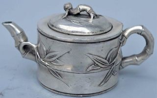 China Collectable Handwork Miao Silver Carve Bamboo Shape Auspicious Old Tea Pot