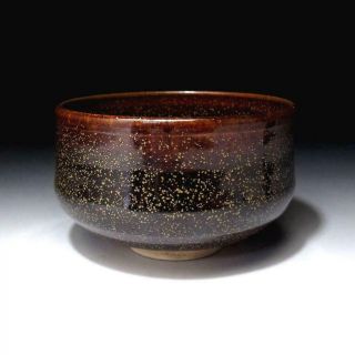 Tl3: Vintage Japanese Pottery Tea Bowl,  Seto Ware,  Black & Brown Glazes
