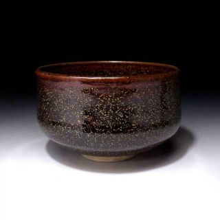 TL3: Vintage Japanese Pottery Tea Bowl,  Seto Ware,  Black & Brown Glazes 4