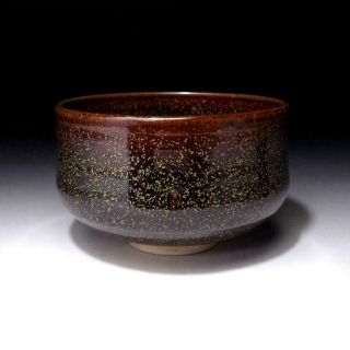 TL3: Vintage Japanese Pottery Tea Bowl,  Seto Ware,  Black & Brown Glazes 6