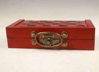 China Wood Leather Handmade Carving Box Chess Decorative Entertainment
