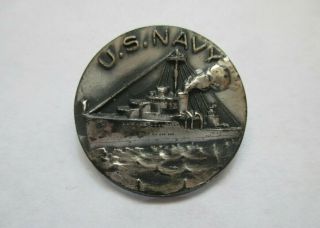 Vintage Wwi United States Us Navy Sterling Silver Battleship Pin