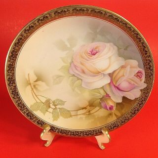 Antique Reinhold Schlegelmilch R.  S.  Germany Plate.  8 1/4 " Roses & Gold Band
