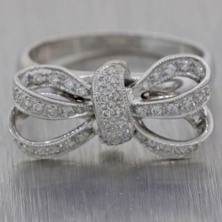 Vintage Estate 14k White Gold Diamond Bow Ring