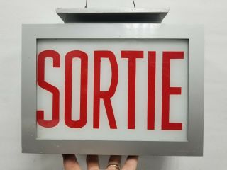 Vtg Electrolier Light Sortie Exit Sign With Fixture Cinema Movie Theater 1970 ' s 4